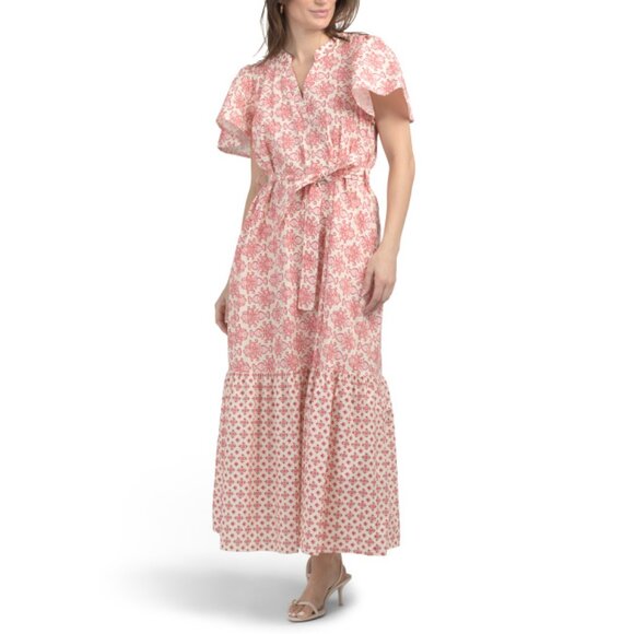 MAGARI Pink Multi Made In Italy Short Sleeve Mixed Print Maxi Dress - Picture 1 of 2